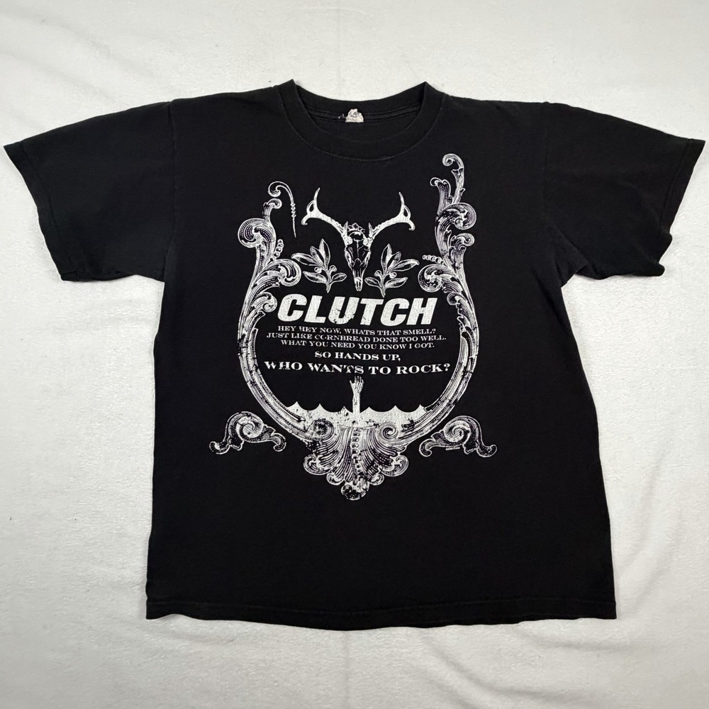 VTG Clutch‎ Anvil T-shirt White Deer Skull Size Mens Med 2008 Tour w/ Kamchatka